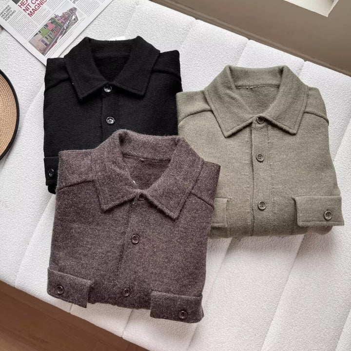 Damen zeitlose Strickjacke mit praktischen Brusttaschen Drune