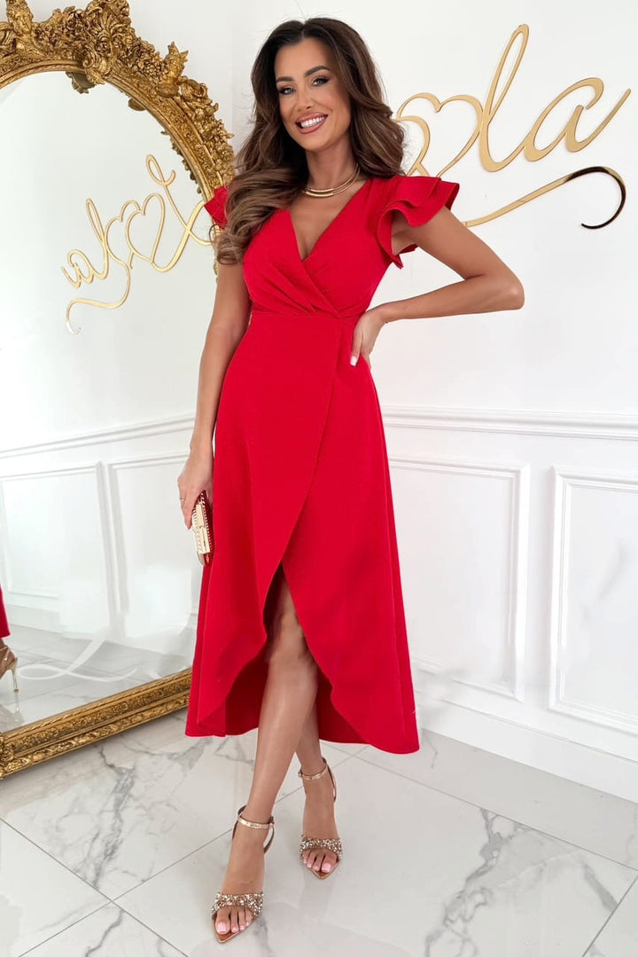 Damen Midi-Cocktailkleid mit schwingendem Rock und eleganten Rüschendetails Drune