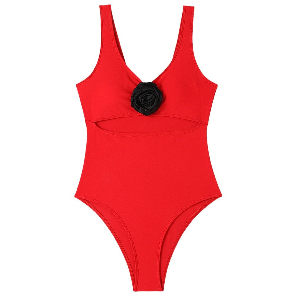 Damen Sportlicher Badeanzug mit stylischem Schnitt und Blumenapplikation Drune