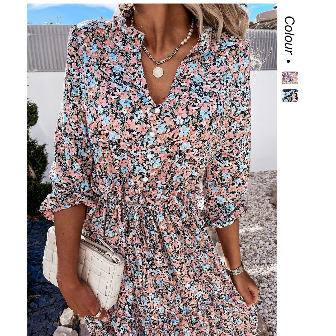 Damen Blumenkleid mit verspielten Rüschendetails und knielangem Schnitt Drune