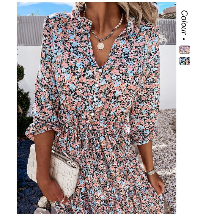 Damen Blumenkleid mit verspielten Rüschendetails und knielangem Schnitt Drune