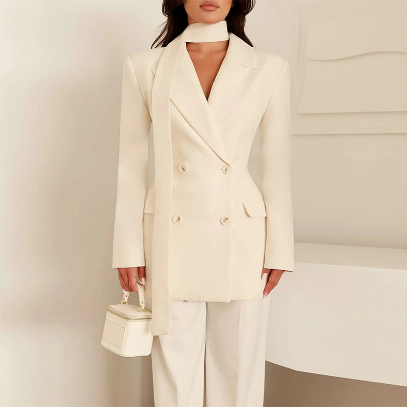 Damen eleganter taillierter Blazer mit Schal Drune