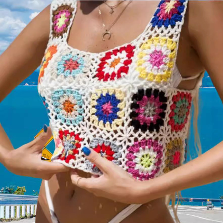 Damen Häkeloberteil mit buntem Granny-Quadrat-Design Drune