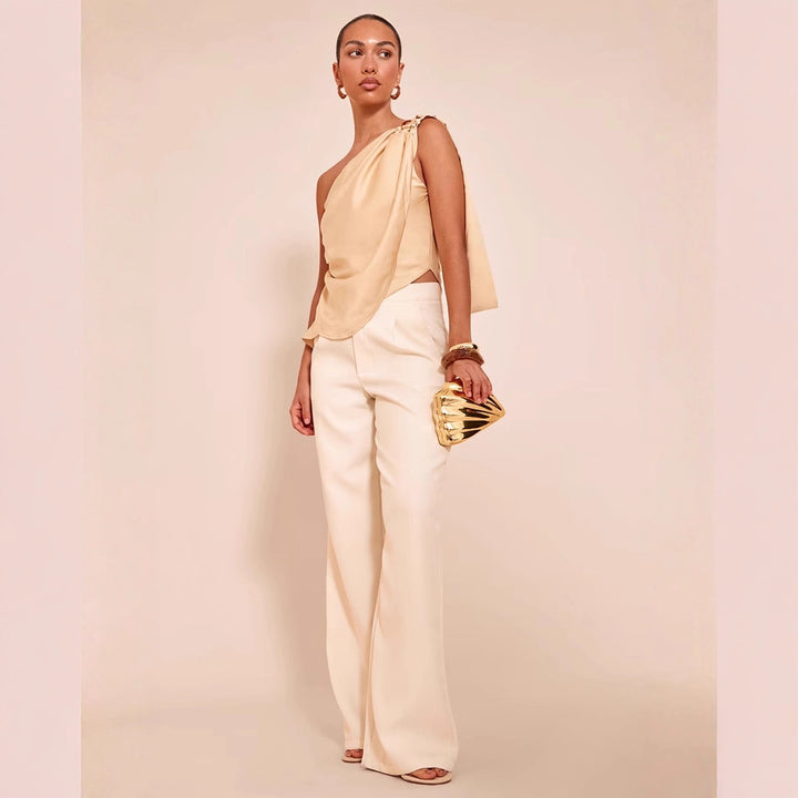 Damen asymmetrisches Satin-Oberteil mit drapiertem Abschluss Drune