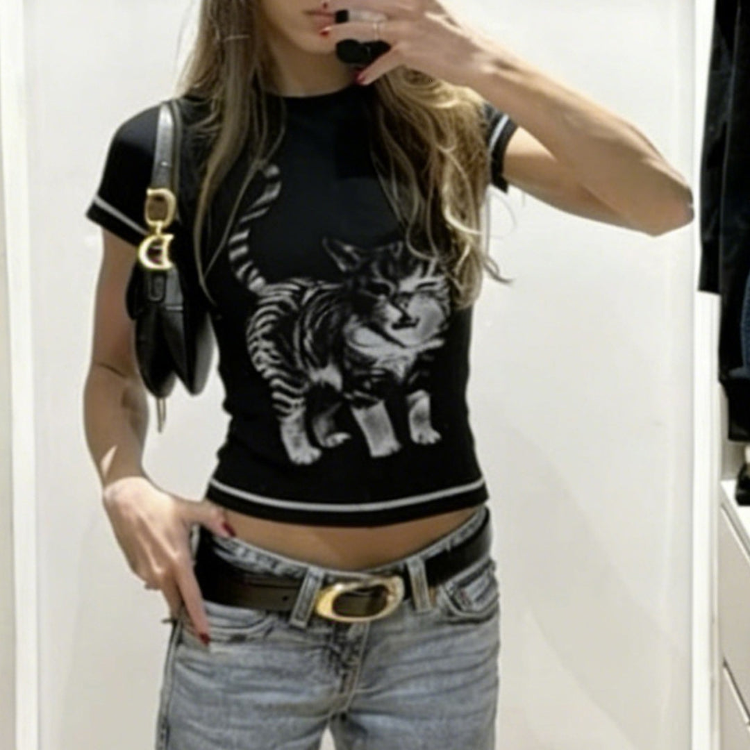 Damen T-Shirt mit kreativem Katzenmotiv Drune