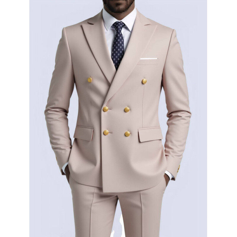 Herren nan doppelreihiger Slim-Fit Anzug mit goldenen Zierknöpfen und schmaler Businesshose Drune