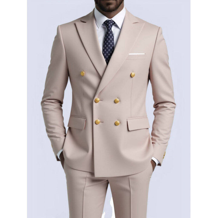 Herren nan doppelreihiger Slim-Fit Anzug mit goldenen Zierknöpfen und schmaler Businesshose Drune