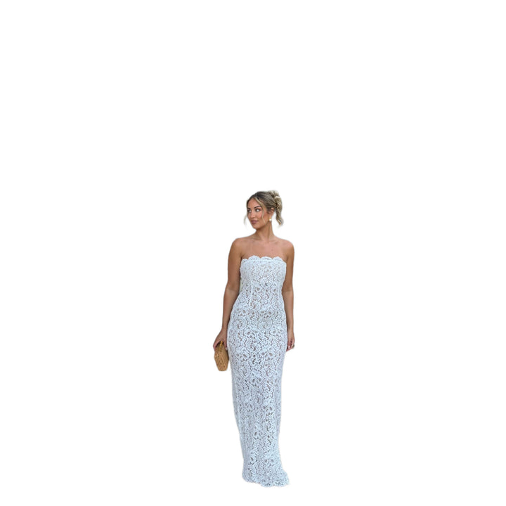 Damen Häkel-Maxikleid mit schmalem Schnitt und herzförmigem Ausschnitt Drune