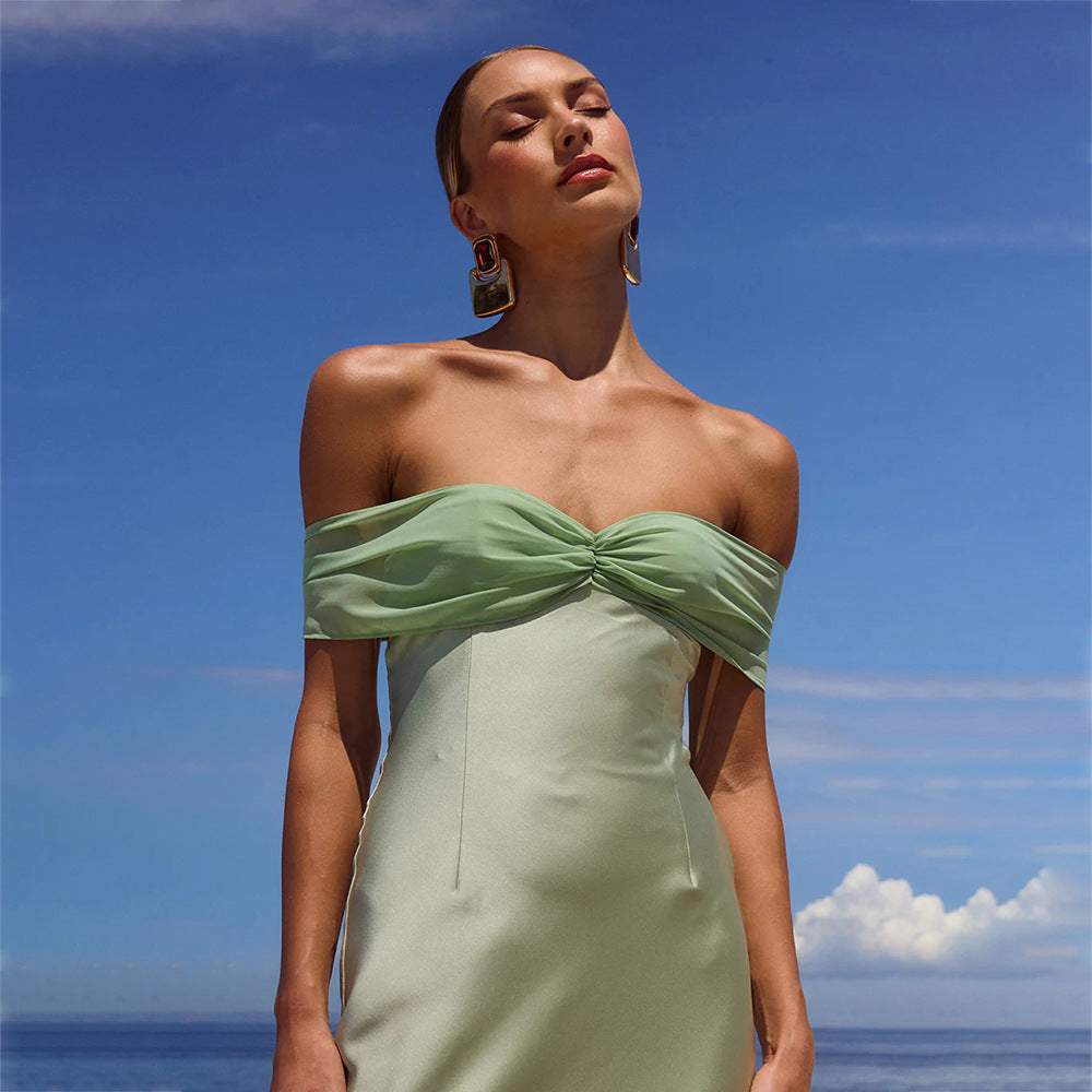 Damen elegantes Maxikleid mit schulterfreiem Design Drune
