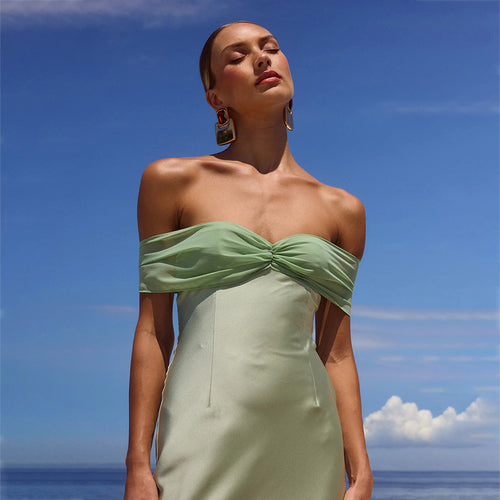 Damen elegantes Maxikleid mit schulterfreiem Design Drune