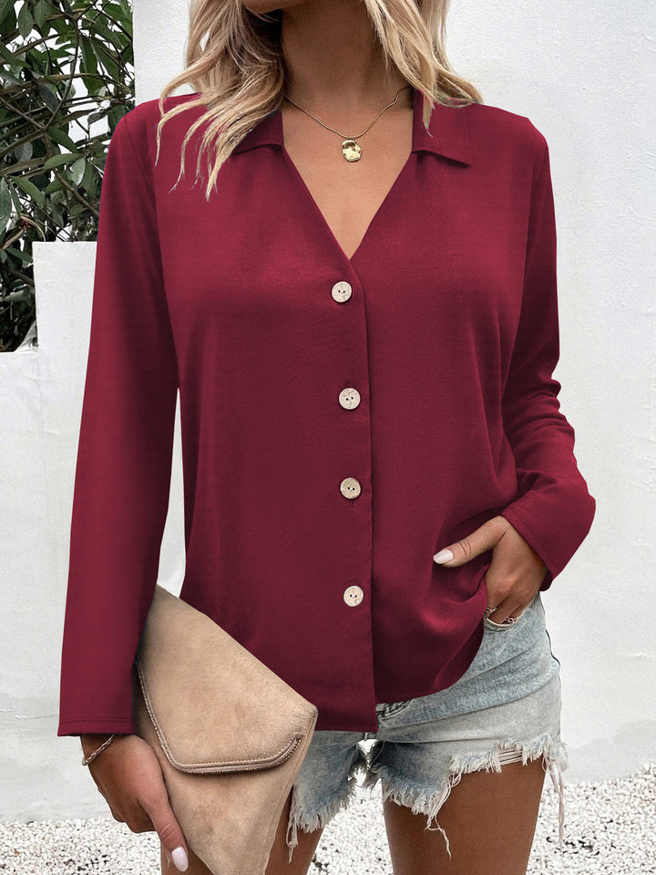 Damen Modische Bluse mit V-Ausschnitt und Knopfdetails Drune