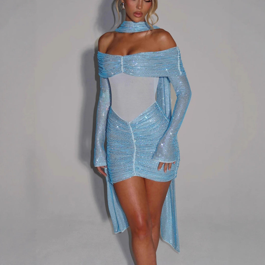 Damen Glamouröses Minikleid mit elegantem Rüschendesign Drune