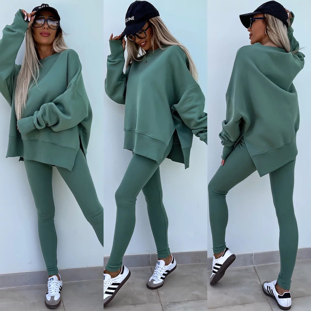 Damen nan Oversize Sweatshirt mit taillierten Rib-Leggings Set Drune