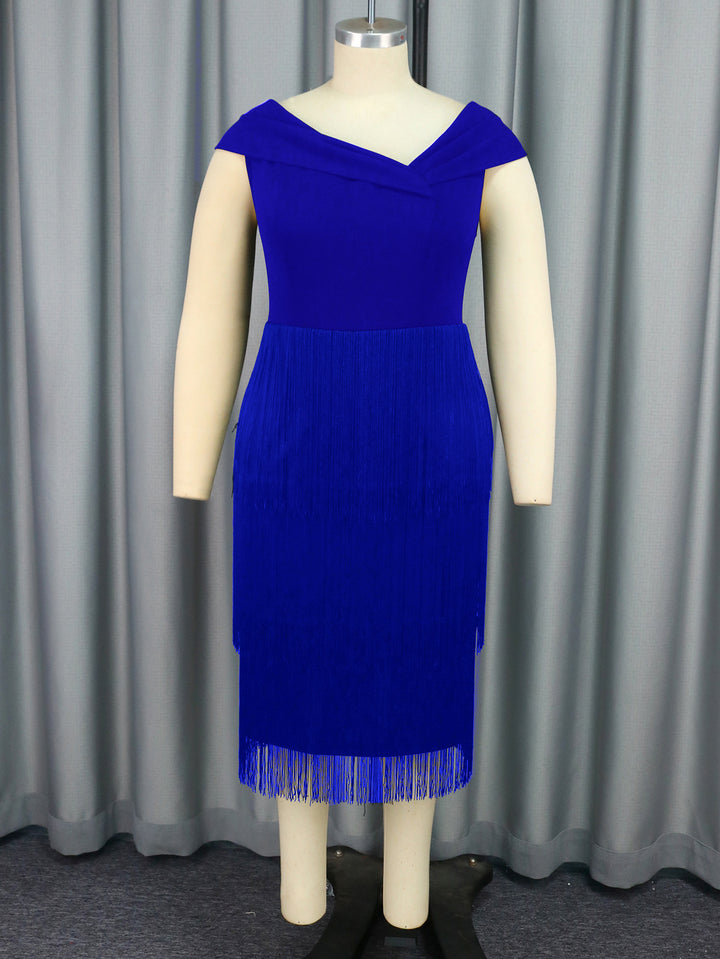 Damen Glamouröses Fransen-Kleid mit elegantem V-Ausschnitt Drune