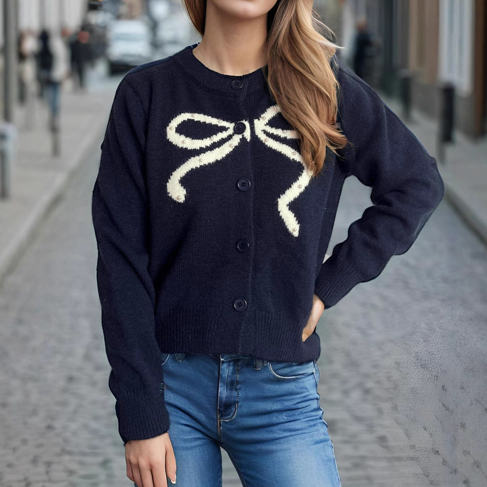 Damen Strickjacke mit verspieltem Schleifenmotiv und hochwertigen Knopfdetails Drune