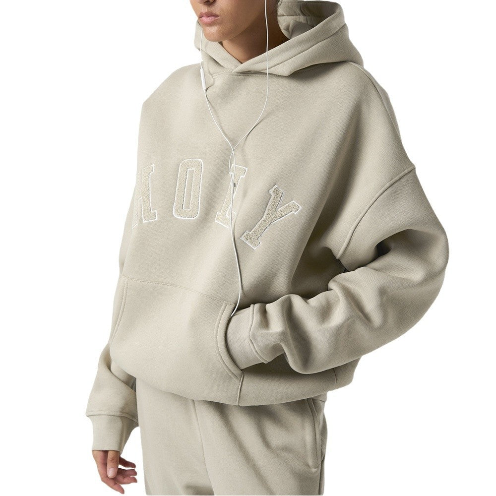 Damen oversized Kapuzenpullover aus weichem Baumwollmix mit elegantem Logo-Stick Drune