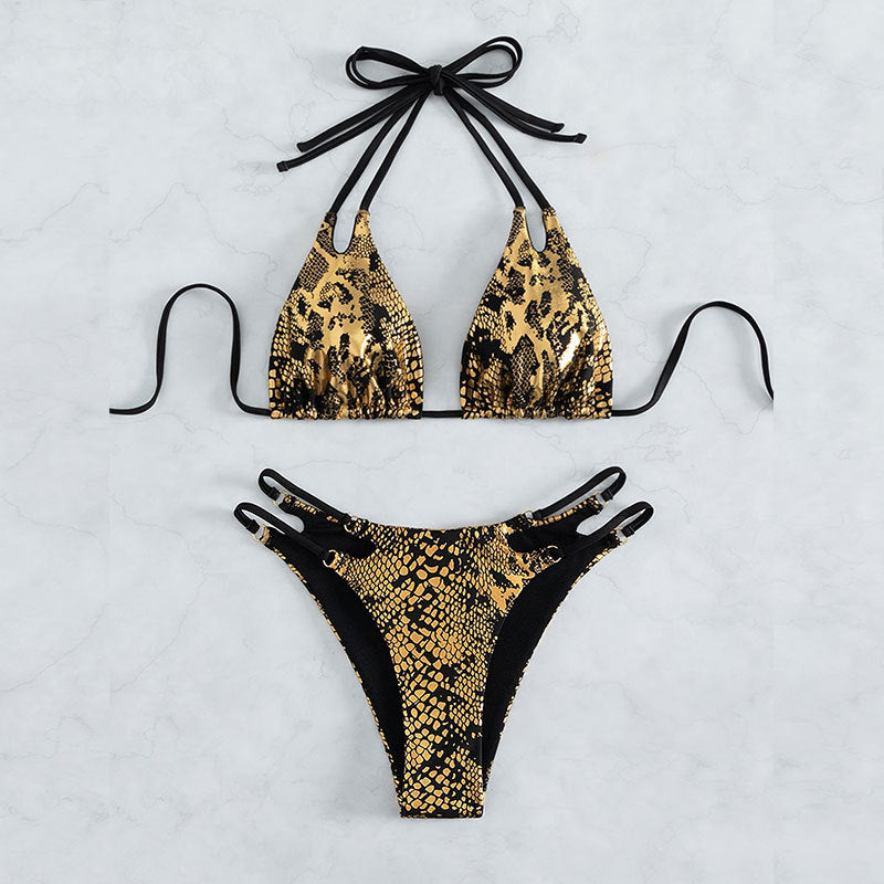 Damen Elegant gestalteter Triangel-Bikini mit extravagantem Schlangenmotiv Drune