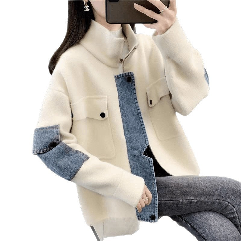 Damen Übergangsjacke mit modernem Denim-Detail und hohem Kragen Drune
