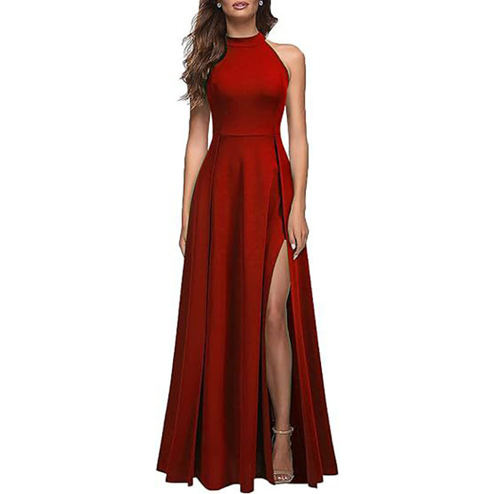 Damen Maxikleid mit seitlichem Schlitz und elegantem Kragen Drune