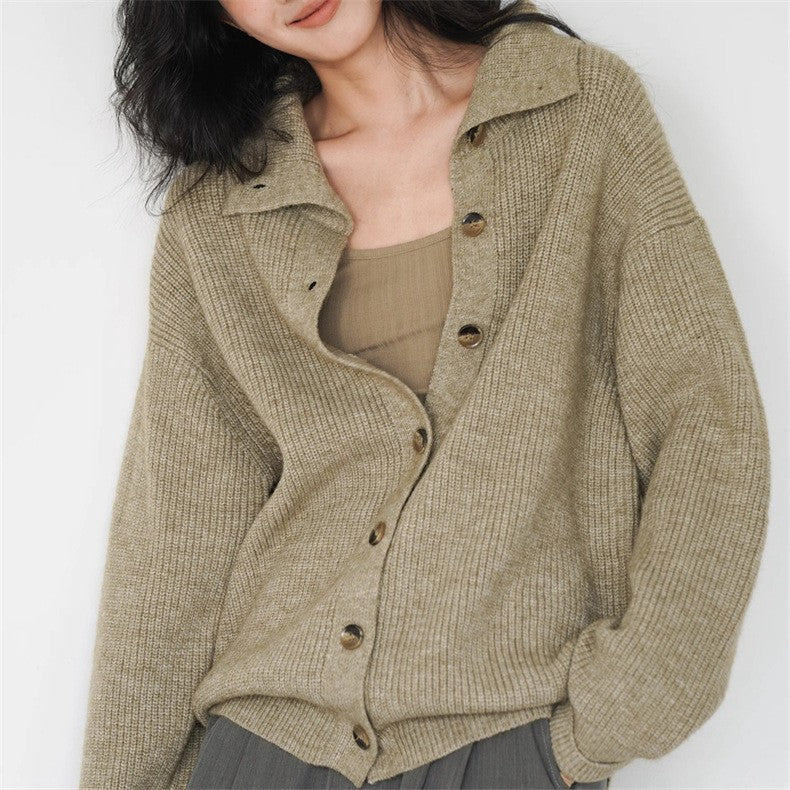 Damen lässiger Strickcardigan mit Button-Down-Verschluss und oversized Schnitt Drune