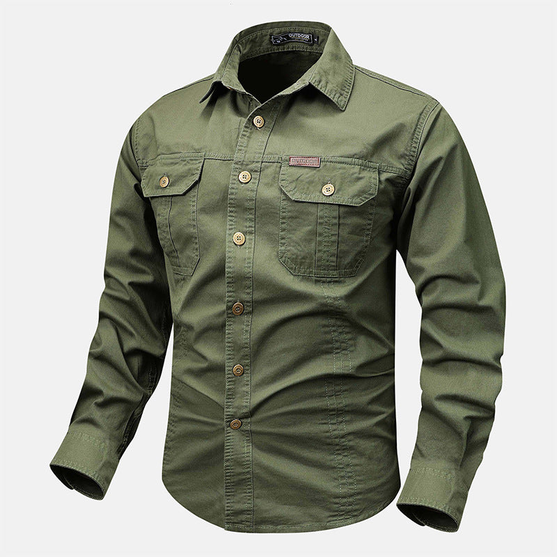 Herren nan lässiges militärisches Hemd mit Brusttaschen und Baumwoll-Twill Drune