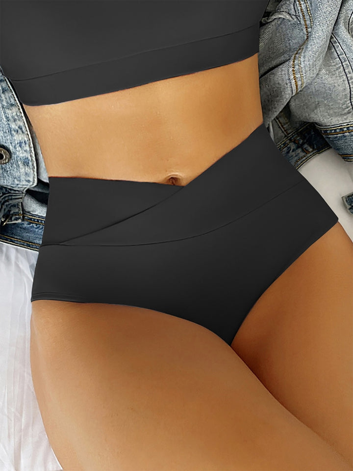 Damen Hoch taillierter Bikini-Slip mit modischem Wickelschnitt Drune