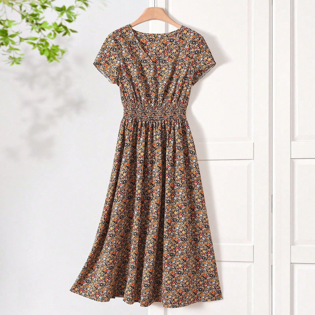 Damen Sommerliches Midikleid mit elastischem Bund und floralen Mustern Drune