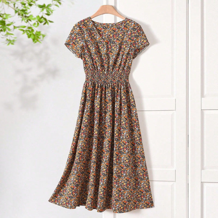 Damen Sommerliches Midikleid mit elastischem Bund und floralen Mustern Drune