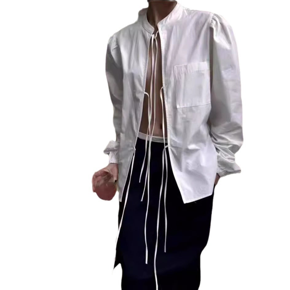Damen modische Bluse mit Kordelzug und Puffärmeln Drune