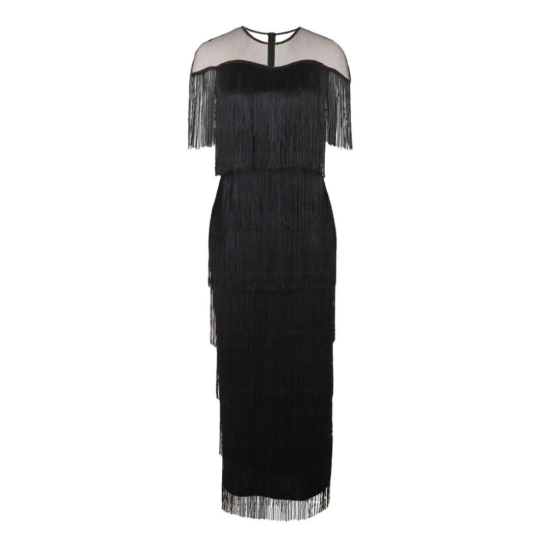 Damen Maxikleid mit Fransen Drune