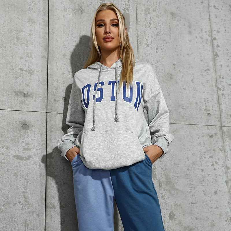 Damen bequemer Kapuzenpullover mit oversized Schnitt und stylischem Schriftzug Drune