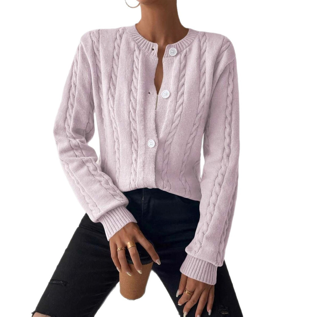 Damen Modische Strickjacke mit Zopfmuster und Knopfdetails Drune