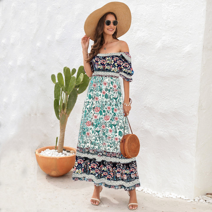Damen Maxi-Kleid mit schulterfreier Passform und floralen Mustern Drune