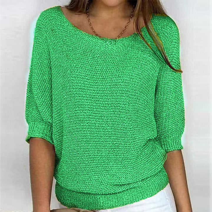 Damen nan legerer kastiger Feinstrickpullover mit weitem Ausschnitt Drune