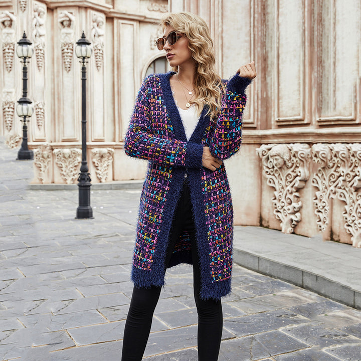 Damen farbenfrohe Strickjacke mit Strukturen und fransigem Abschluss Drune