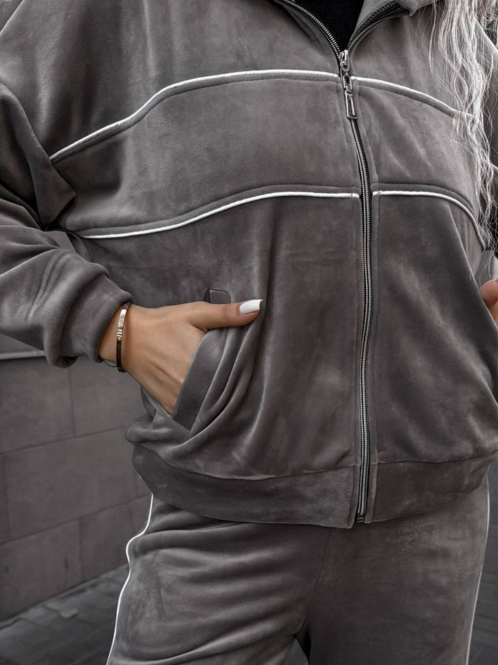 Damen Sportliches Fleece-Set mit Reißverschluss und Kapuze Drune