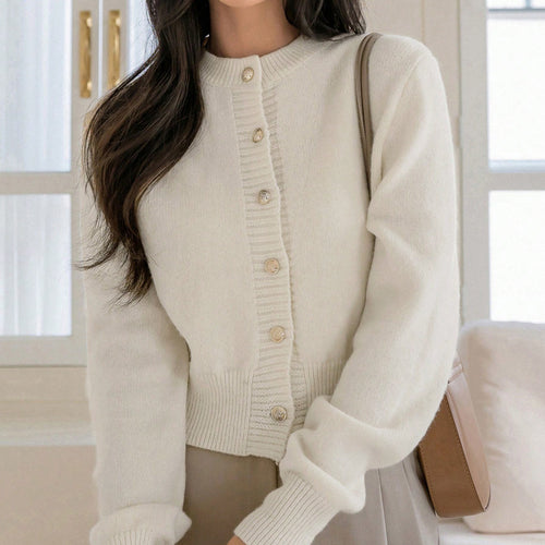 Damen kuschelige Strickjacke mit dekorativen Knöpfen und bequemer Passform Drune