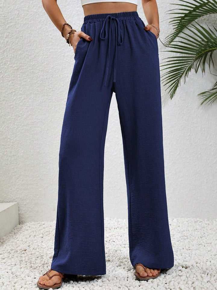 Damen lässige Palazzohose mit elastischem Bund und praktischen Taschen Drune
