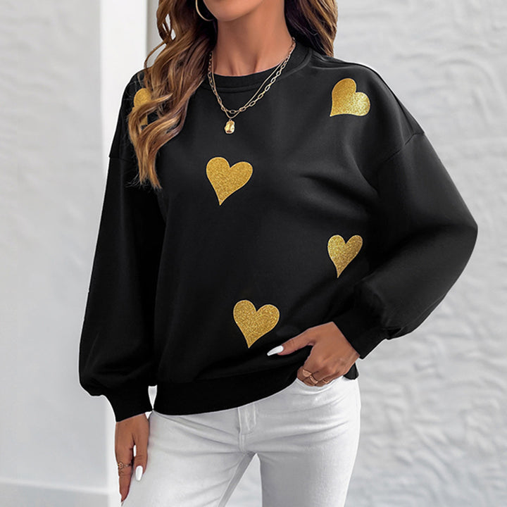 Damen modischer Sweatshirt mit goldenen Herzchen-Print Drune