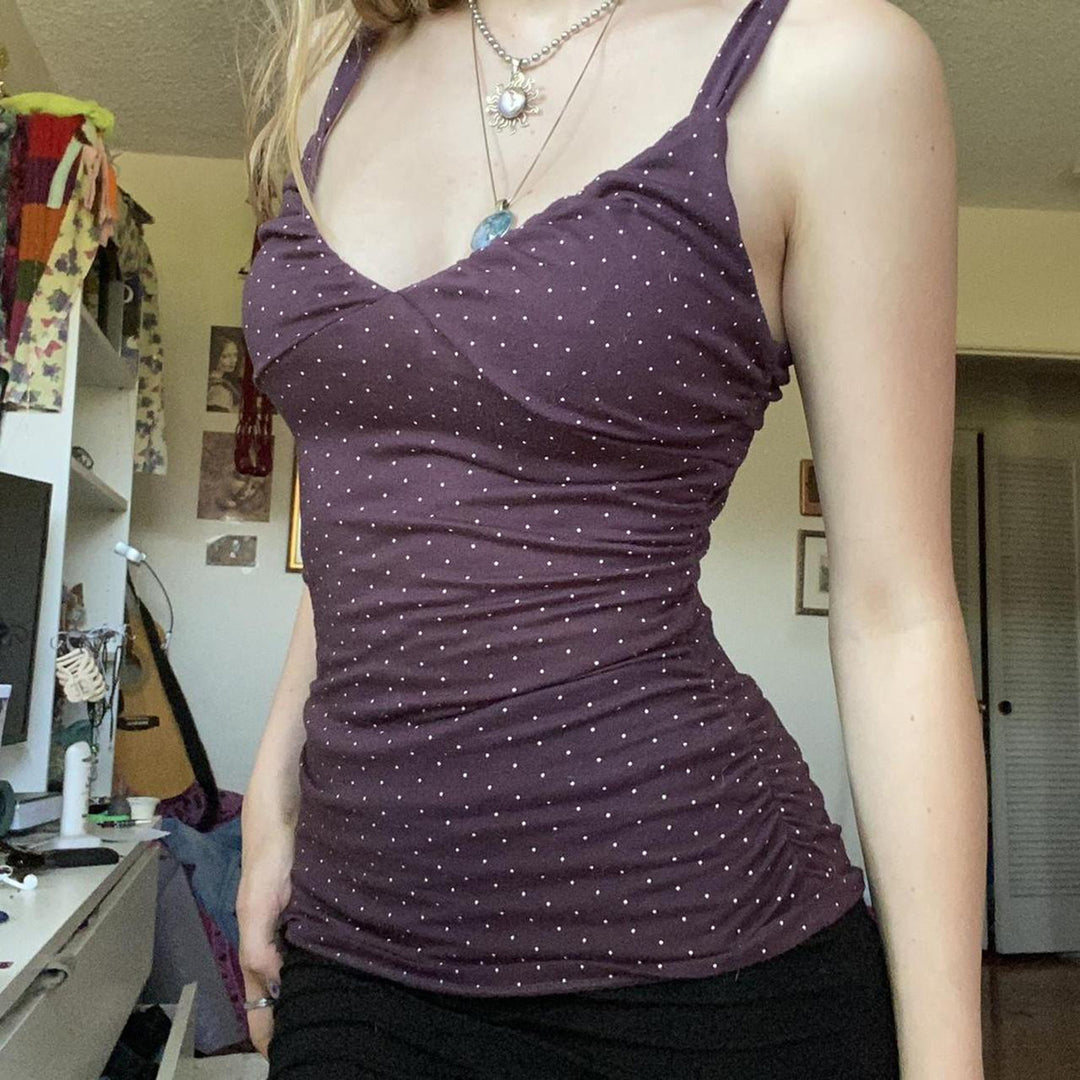 Damen Spaghetti-Trägertop mit elegantem Wickeldesign und Polka-Dots Drune
