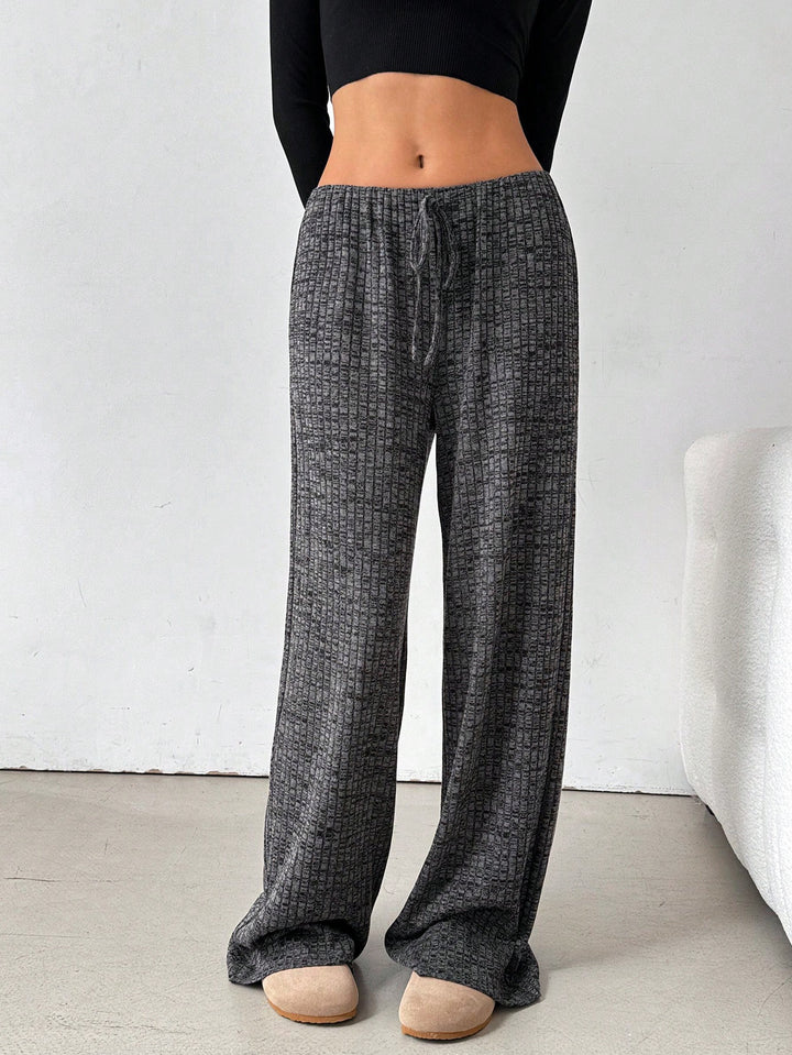 Damen weite Relax-Hose aus weichem Rippmaterial mit Kordelzug Drune