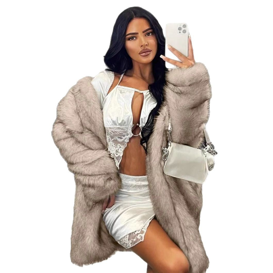 Damen kuschelige Luxusjacke mit hochwertigem Kunstfell Drune