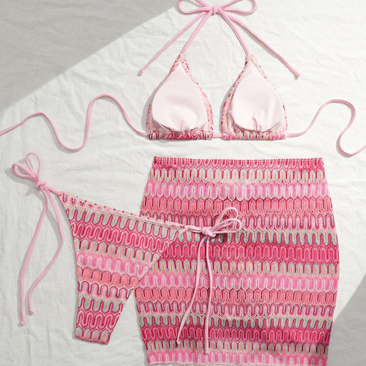 Damen Triangel-Bikini mit Raffinierten Knüpfdetails und Passendem Rock Drune
