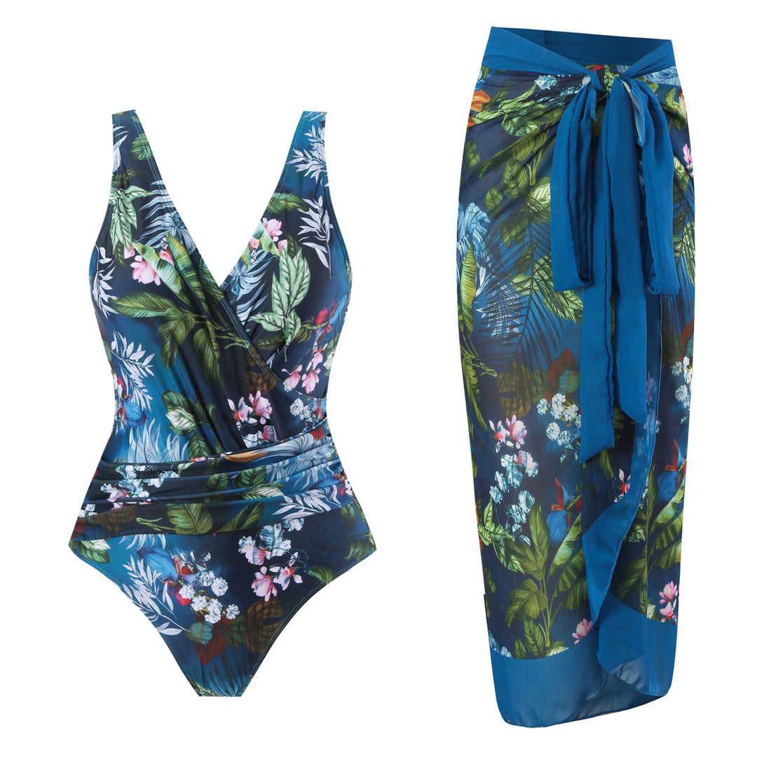 Damen Badeanzug mit floralem Wickelrock und femininem Design Drune