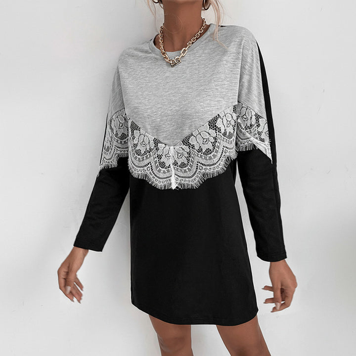 Damen Kleid mit eleganter Spitzenverzierung und lässigen Ärmeln Drune