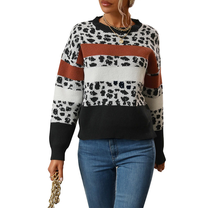 Damen gemusterter Strickpullover mit modischem Farbblockdesign und einzigartigem Animal-Print Drune