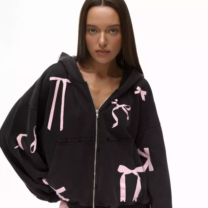 Damen Oversized Kapuzenjacke mit auffälligen Bänder-Design Drune