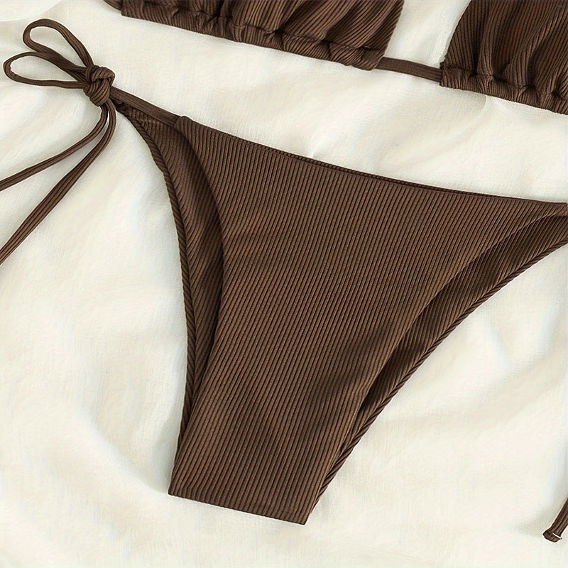 Damen Triangel-Bikini mit schmalen Trägern und verstellbaren Schnürdetails Drune