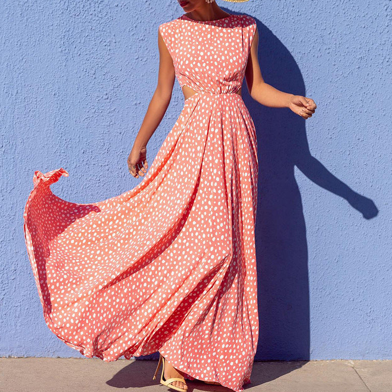 Damen Maxi-Punktkleid mit raffiniertem Schnitt und eleganten Details Drune