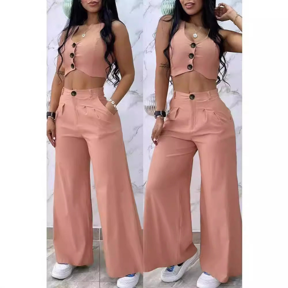 Damen Zweiteiliges Set mit kurzem Oberteil und weit geschnittener Hose Drune